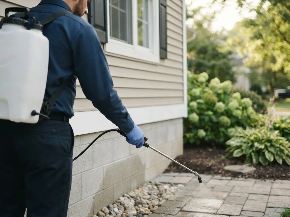 Pest control technician inspecting a home in Mackey, IN